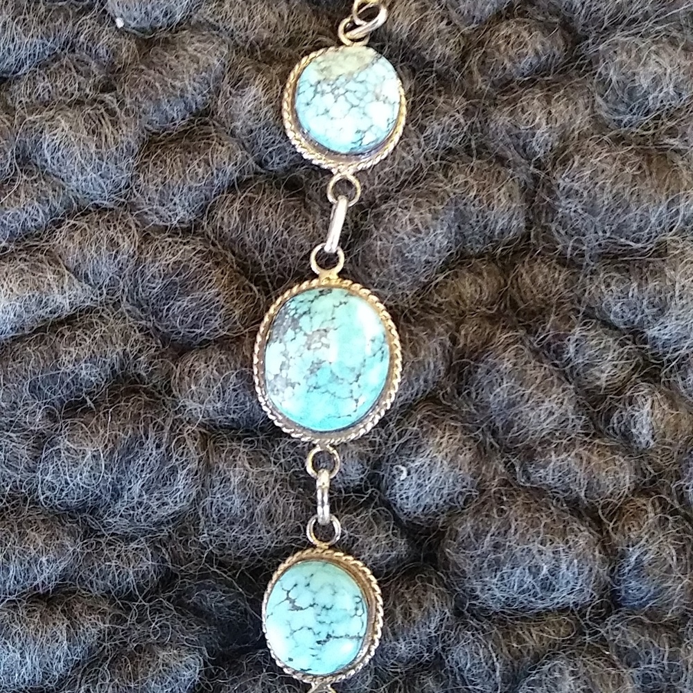 Turquoise and Silver Bracelet Five Stones